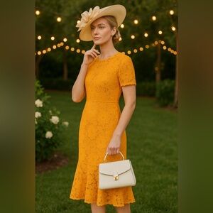 👗 🌟 Anthropologie Rachel Parcell Orange Lace Midi Dress S like XS 0 2 Wedding